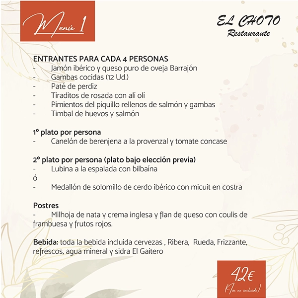 menú de navidad en restaurante el choto