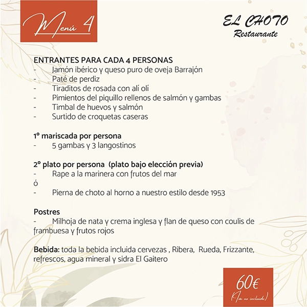 menú para navidad económico en restaurante el choto